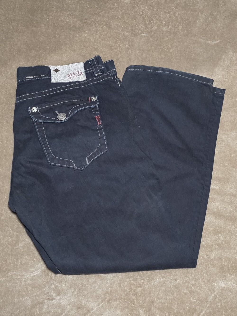 VGUC Mens MEK Boston Straight Jeans Size 42x34 Dark Wash Blue Button Fly Denim
